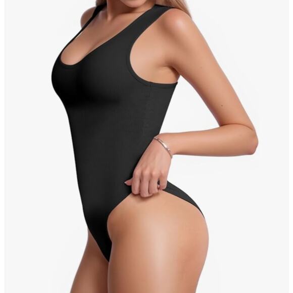 MANGOPOP Tank Top Scoop Neck Bodysuits for Women Sleeveless Basic Bodysuit - Picture 5 of 7